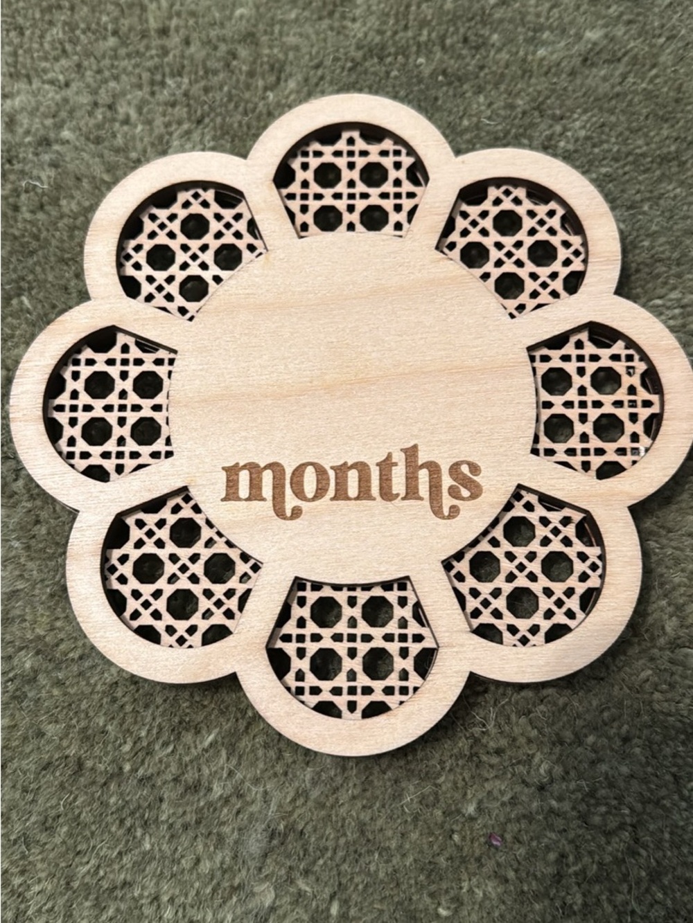 Daisy Rattan Wooden Milestone Plaque - Natural Wood